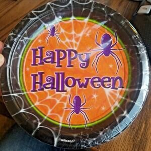 32 Halloween Paper Plates in Original Packaging Amscan Spider Web 7 inch Dessert